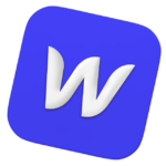 Web technology graphic sign: white letter W on a blue background for IT projects: analytics