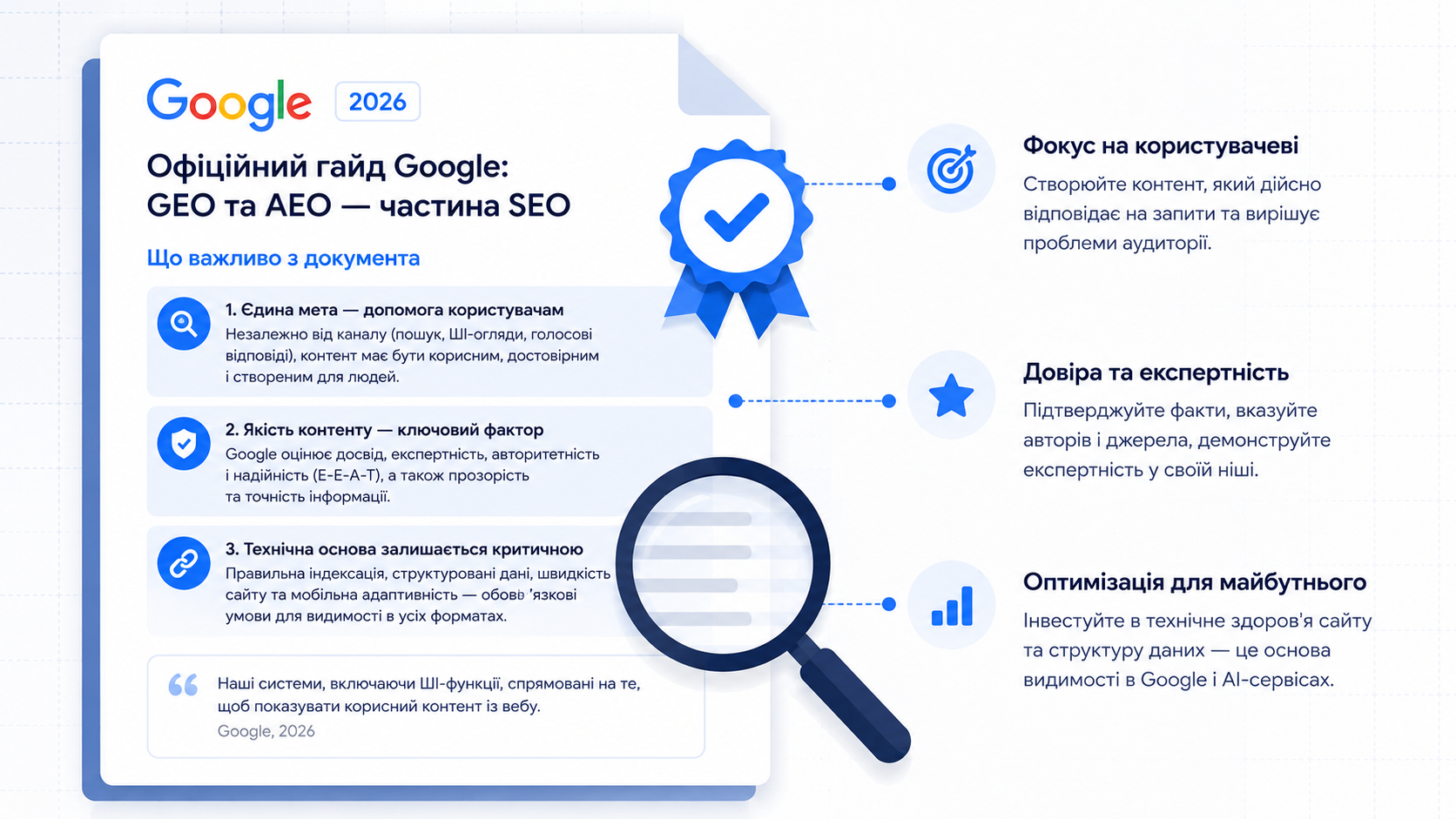 Офіційний гайд Google 2026: GEO та AEO залишаються частиною SEO - ключові тези документа