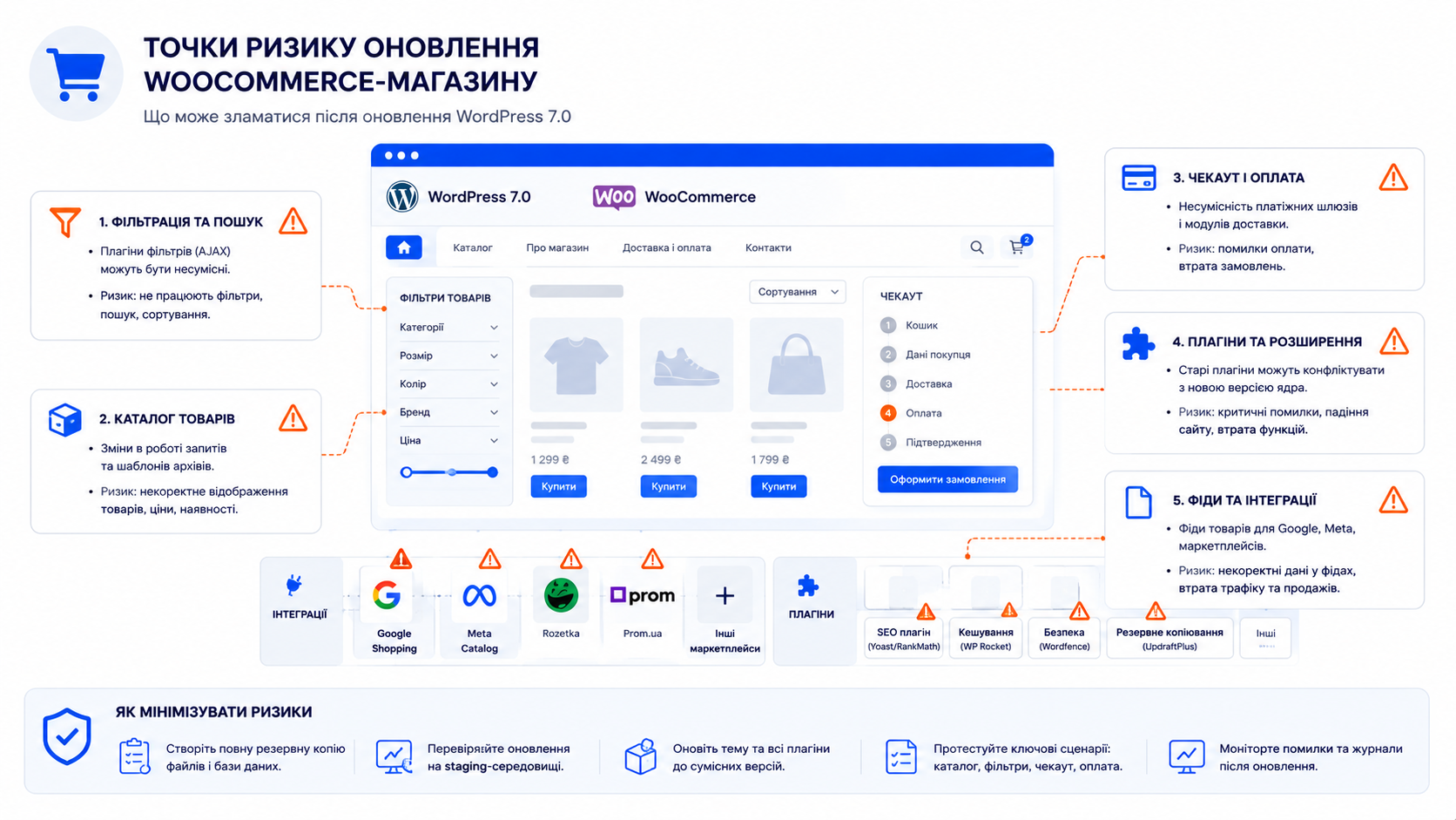 Точки ризику оновлення WooCommerce-магазину - чекаут, плагіни фільтрації та фід товарів