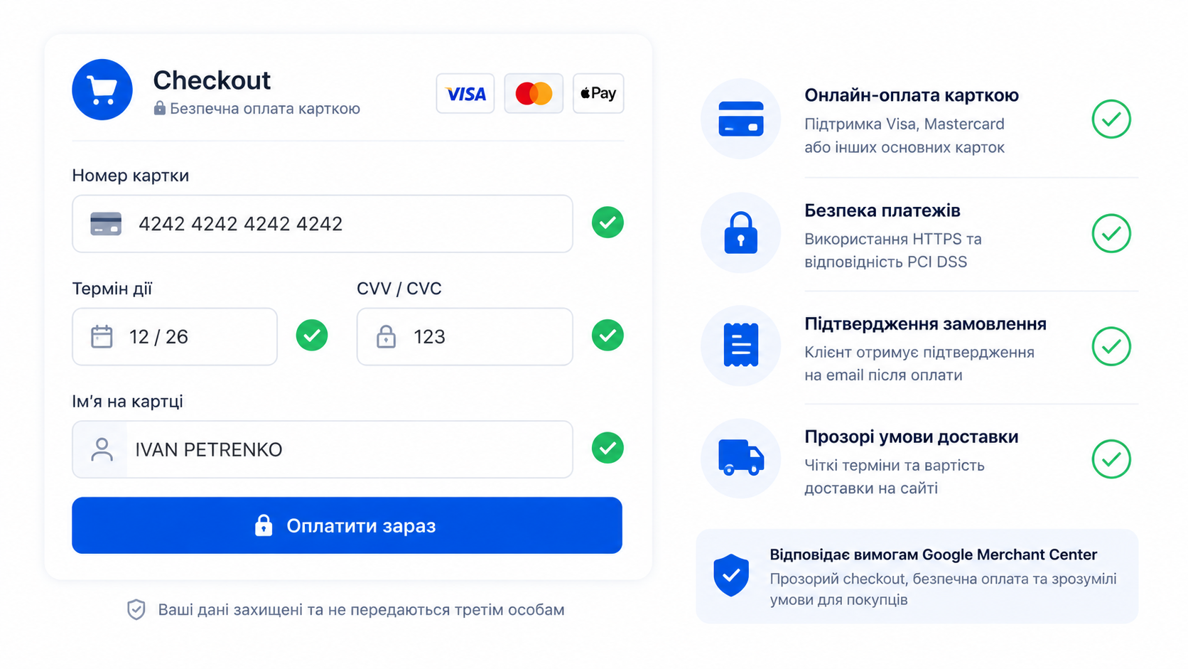 Вимоги Google до онлайн-оплати карткою в інтернет-магазині